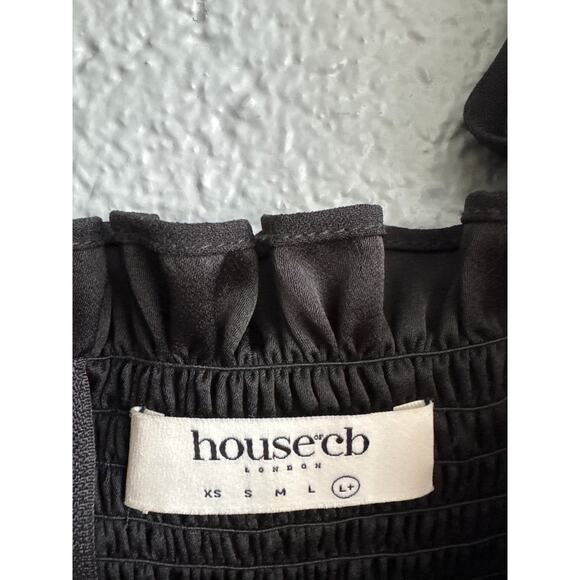 Women's House of CB Carmella Black Shirred Midi Sundress sz L Plus Cup Coquette - Picture 3 of 5